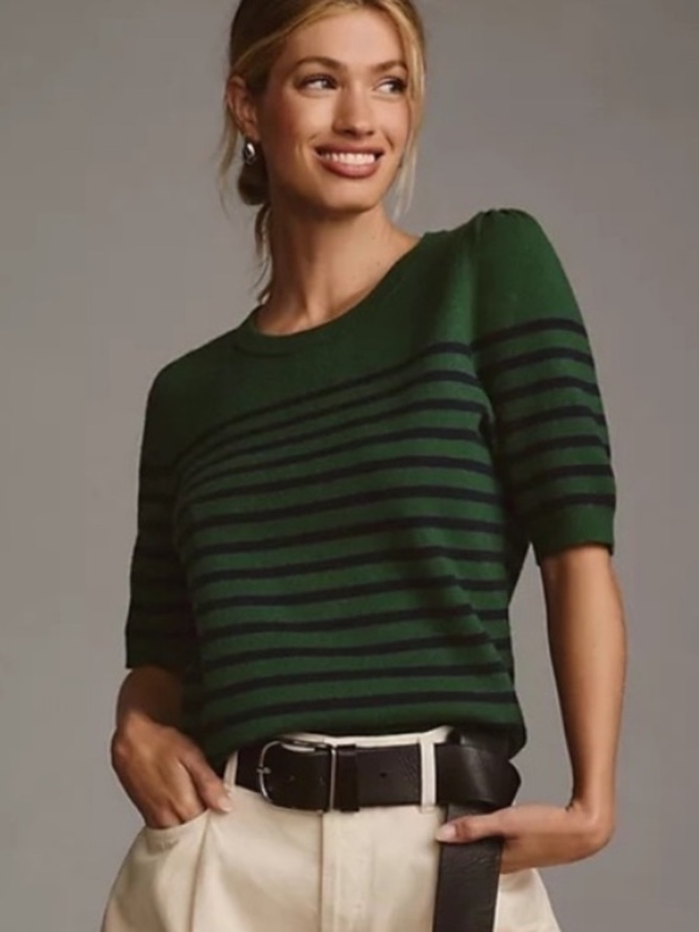 Anthropologie Maeve Maxine Puff-Sleeve Sweater Tee Large NWT